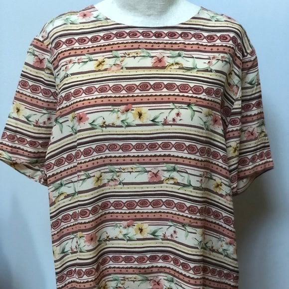 𝅺VINTAGE Anna and Frank silk blouse short sleeve size large - Picture 1 of 6